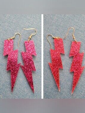 Lightning Bolt Dangle Earrings Blue Or Pink
